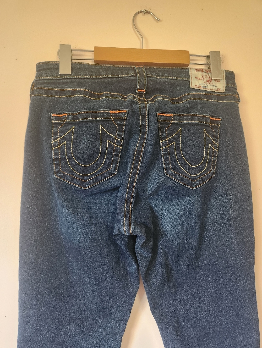 True Religion Curvy Skinny Jeans Dark Wash Horseshoe Super T Stitch 30 Like New - Picture 4 of 12